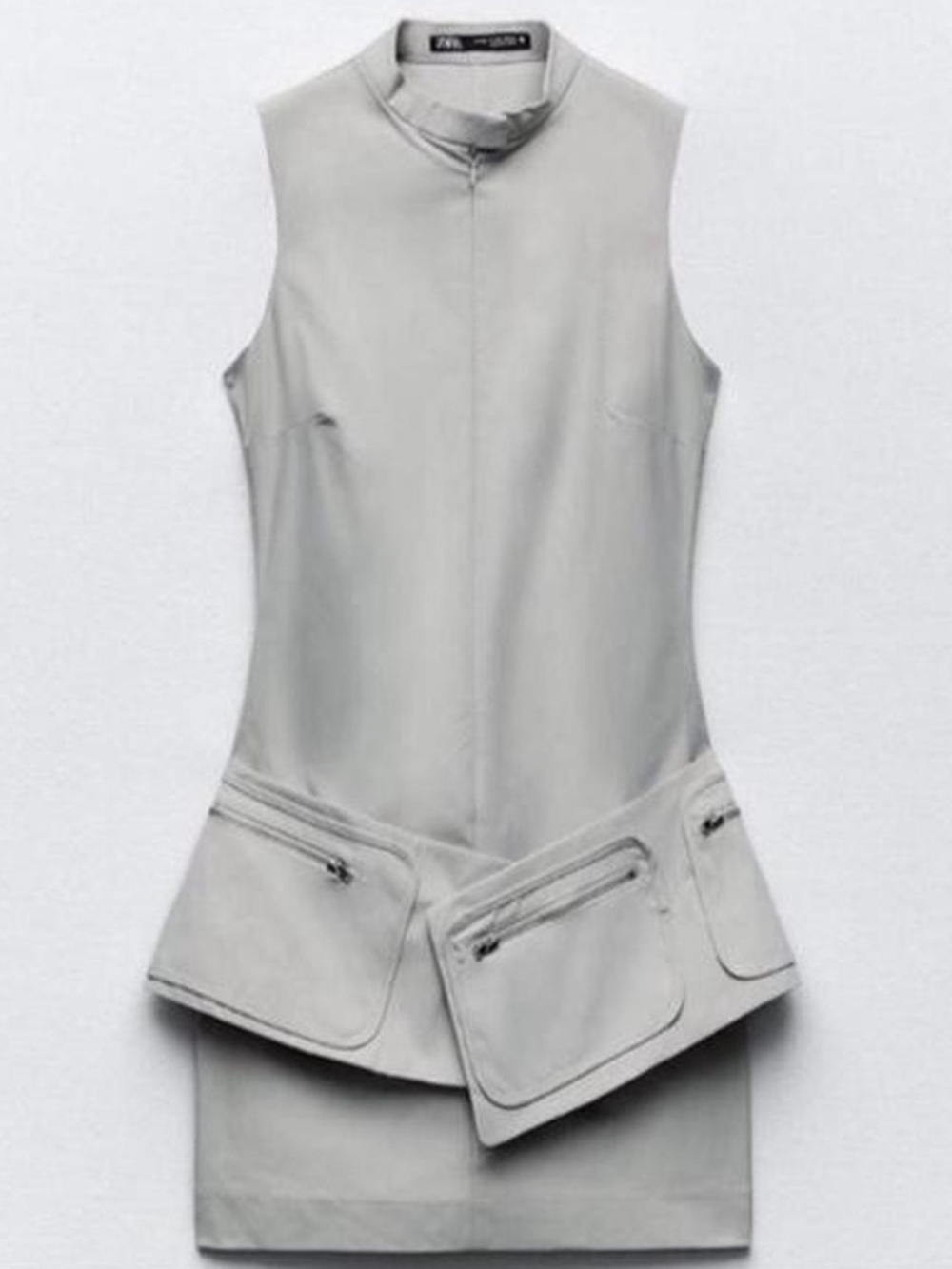 Zara Light Gray High-Collar Shift Dress